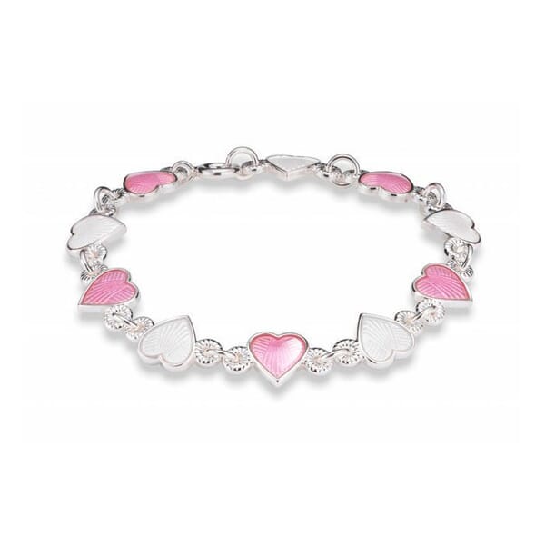 Armbånd i sølv - Rosa hvite hjerter